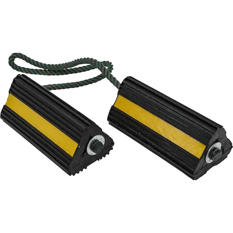 WC24483 – BUYERS PROD Wheel Chock, Black and Yellow Rubber 2 Chocks Connects By Nylon Rope